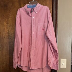Chaps Red and White Striped Button-Down Shirt